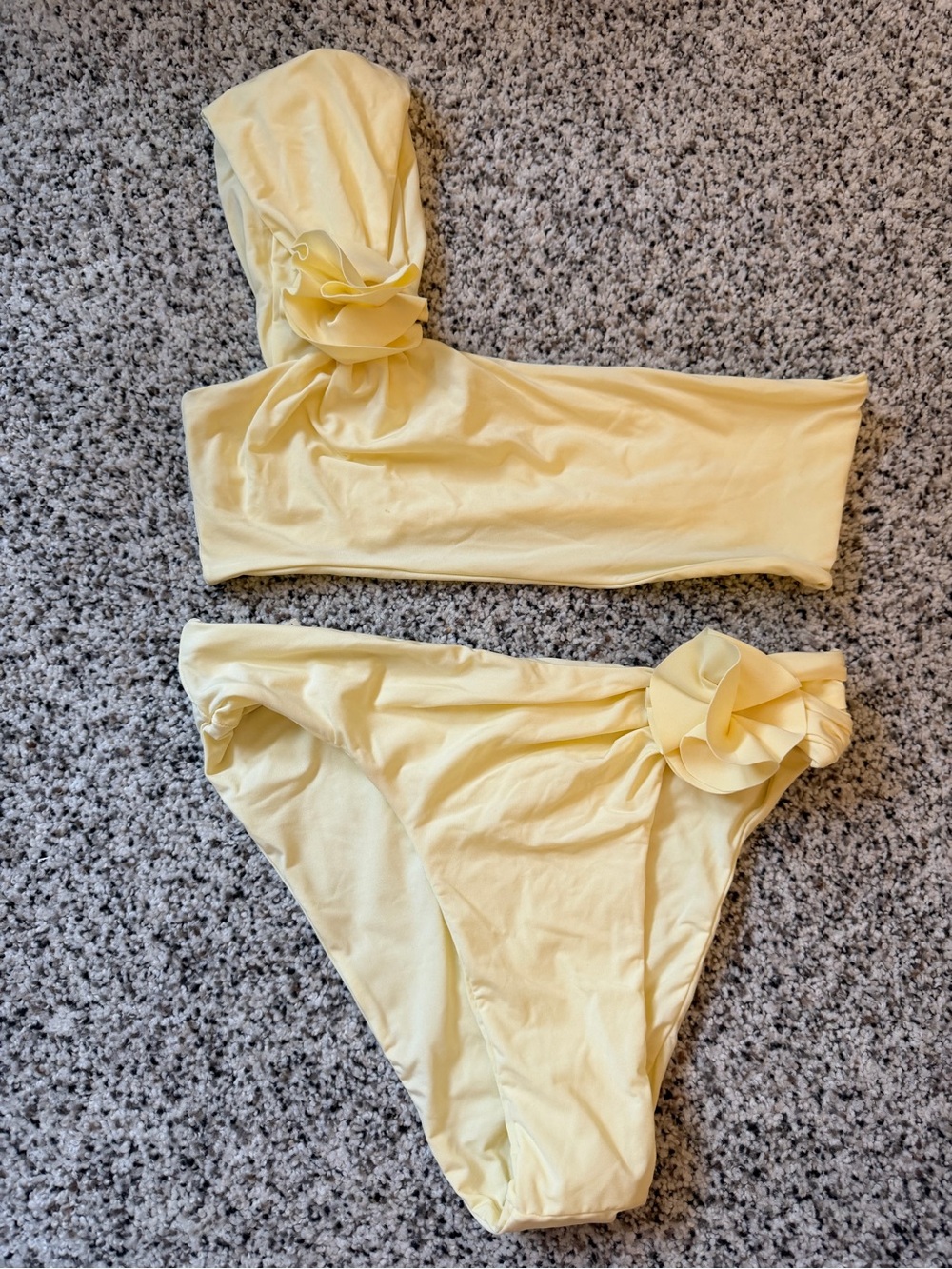 One-Shoulder Yellow Floral Accent Bikini Set